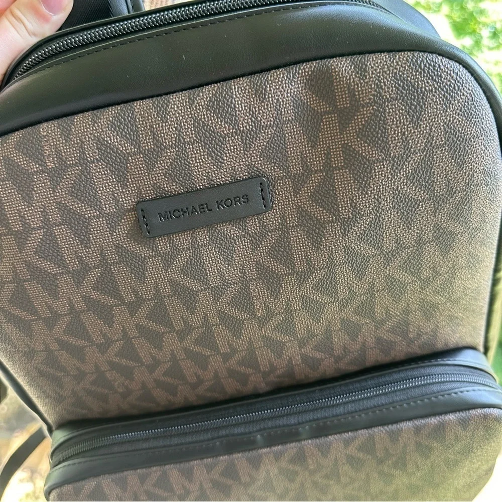 Michael Kors MK Brown Logo Backpack Large Travel Laptop Bag NWT Unisex